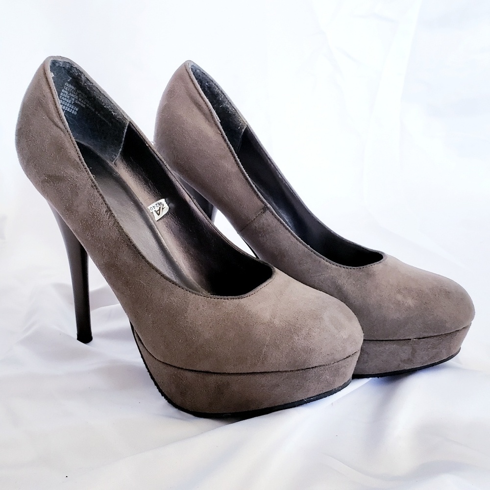 Nude suede platform stilettos